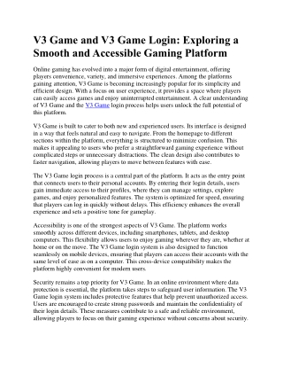 V3 Game and V3 Game Login Exploring a Smooth and Accessible Gaming Platform
