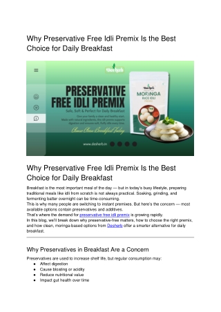 Why Preservative Free Idli Premix Is the Best Choice for Daily Breakfast