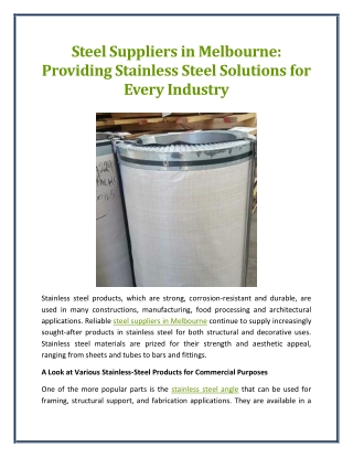 Steel Suppliers in Melbourne Providing Stainless Steel Solutions for Every Industry