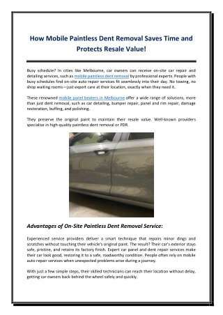 How Mobile Paintless Dent Removal Saves Time and Protects Resale Value