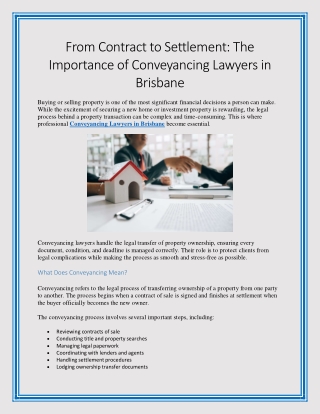 From Contract to Settlement The Importance of Conveyancing Lawyers in Brisbane