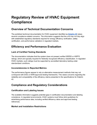 Regulatory Review of HVAC Equipment Compliance