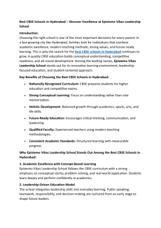 Best CBSE Schools in Hyderabad | Epistemo Vikas Leadership School