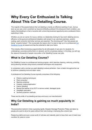 Why Every Car Enthusiast Is Talking About This Car Detailing Course.
