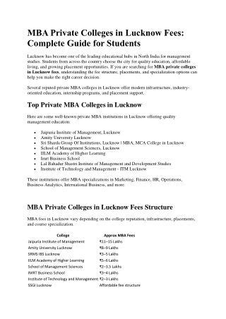 MBA Private Colleges in Lucknow Fees