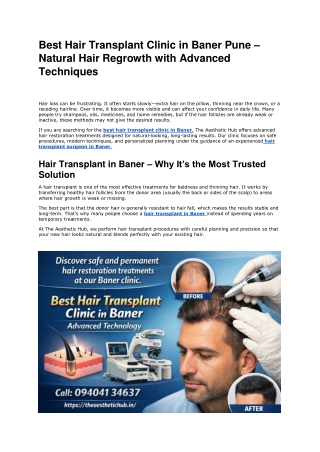 Best Hair Transplant Clinic in Baner Pune - The Aesthetic Hub