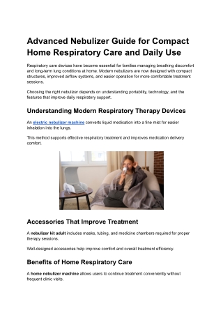 Advanced Nebulizer Guide for Compact Home Respiratory Care and Daily Use