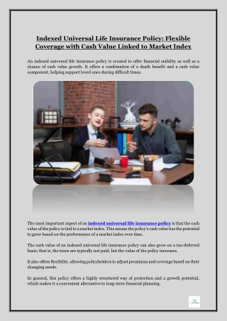 Indexed Universal Life Insurance Policy- Flexible Coverage with Cash Value Linked to Market Index