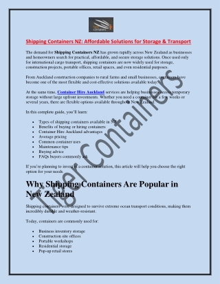 Shipping Containers NZ Affordable Solutions for Storage & Transport