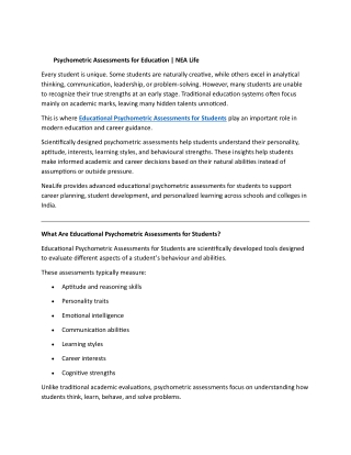 Psychometric Assessments for Education - NEA Life