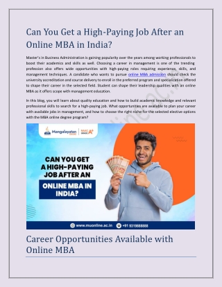 Can You Get a High-Paying Job After an Online MBA in India