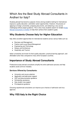 Best Study Abroad Consultants in Andheri for Italy Education | YES Italy