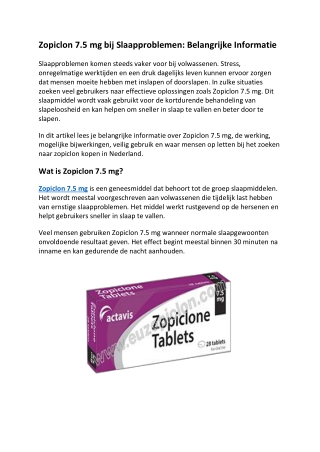 Zopiclon 7.5 mg bij Slaapproblemen Belangrijke Informatie
