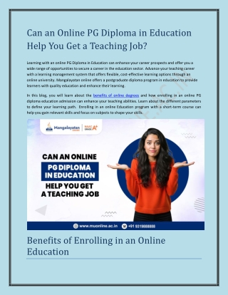 Can an Online PG Diploma in Education Help You Get a Teaching Job