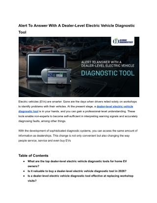 Alert To Answer With A Dealer-Level Electric Vehicle Diagnostic Tool