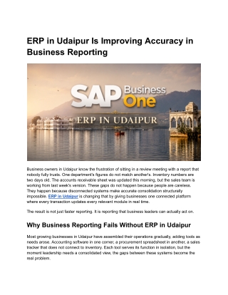 ERP in Udaipur Is Improving Accuracy in Business Reporting