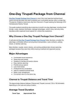 One Day Tirupati Package from Chennai