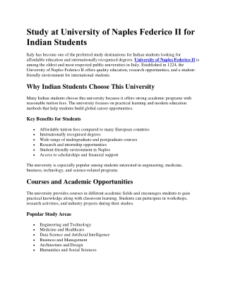 Study at University of Naples Federico II for Indian Students