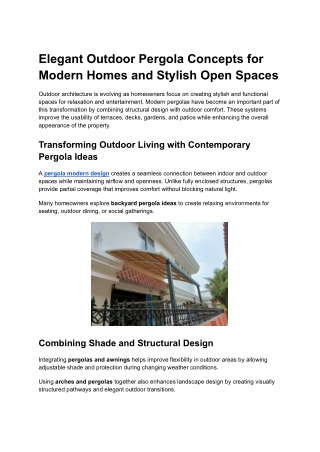 Elegant Outdoor Pergola Concepts for Modern Homes and Stylish Open Spaces