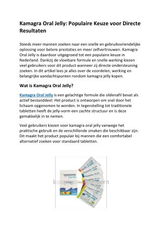 Kamagra Oral Jelly Populaire Keuze voor Directe Resultaten