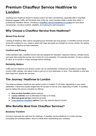 Premium Chauffeur Service Heathrow to London