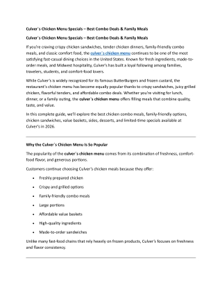 Best Items on the Culver`s Chicken Menu You Need to Try This Year