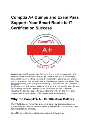 Comptia A  Dumps and Exam Pass Support_ Your Smart Route to IT Certification Success
