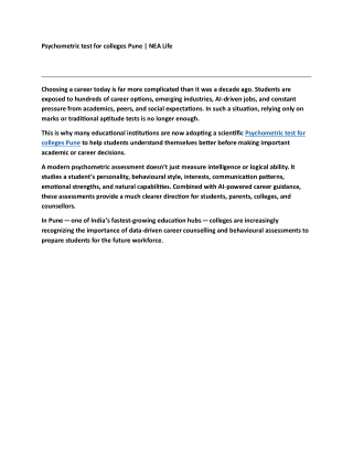 Psychometric test for colleges Pune - Nealife