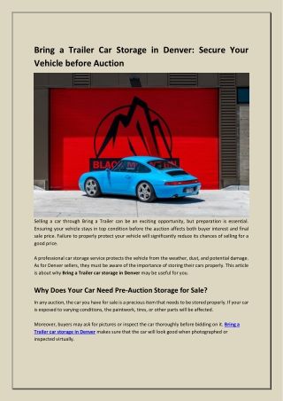 Bring a Trailer Car Storage in Denver: Secure Your Vehicle before Auction