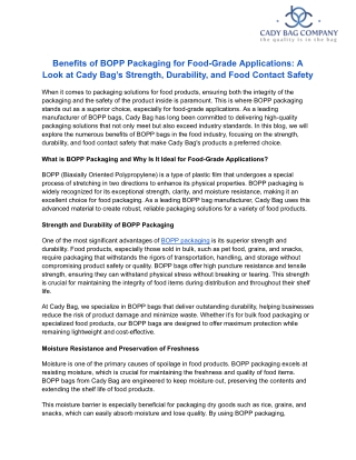 Benefits of BOPP Packaging for Food‑Grade Applications