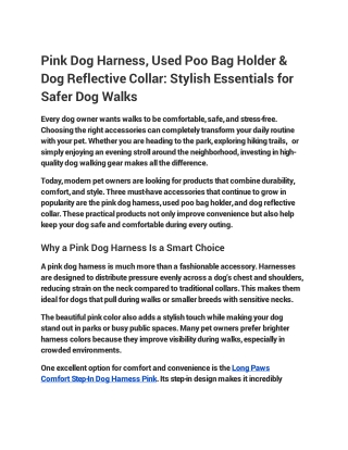 Pink Dog Harness, Used Poo Bag Holder & Dog Reflective Collar: Stylish Essential