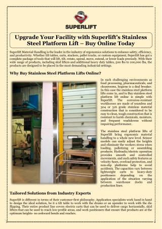 Upgrade Your Facility with Superlift's Stainless Steel Platform Lift – Buy Online Today