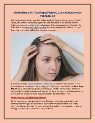 Addressing Hair Thinning in Women: Clinical Solutions in Pearland, TX