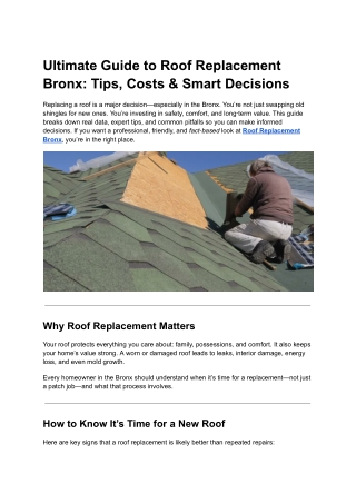 Ultimate Guide to Roof Replacement Bronx_ Tips, Costs & Smart Decisions