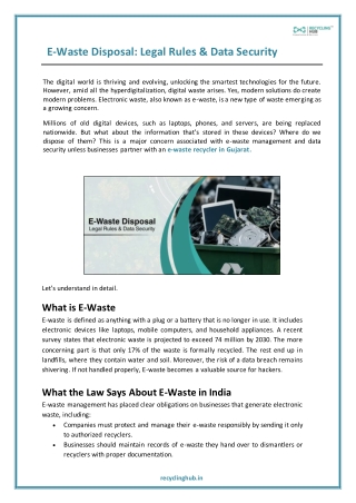 E-Waste Disposal Legal Rules & Data Security