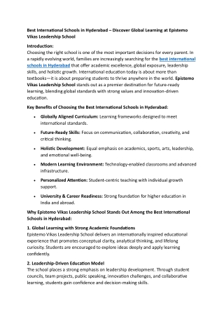 Best International Schools in Hyderabad | Epistemo Vikas Leadership School