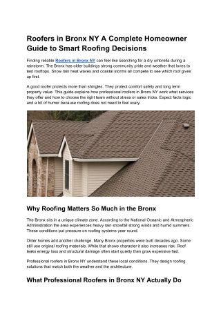 Roofers in Bronx NY A Complete Homeowner Guide to Smart Roofing Decisions