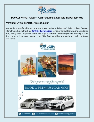 SUV Car Rental Jaipur -  Comfortable & Reliable Travel Services