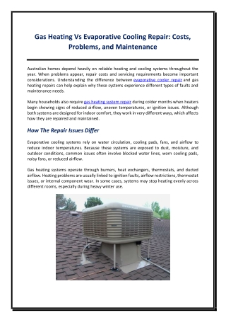 Gas Heating Vs Evaporative Cooling Repair Costs Problems and Maintenance