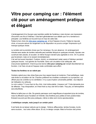 Vitre pour camping car _ l'élément clé pour un aménagement pratique et élégant