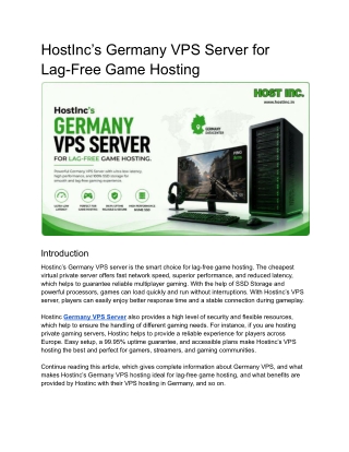 HostInc’s Germany VPS Server for Lag-Free Game Hosting