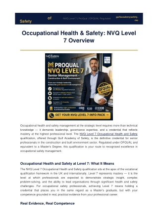 Lead Strategic Health and Safety with ProQual NVQ Level 7 Diploma
