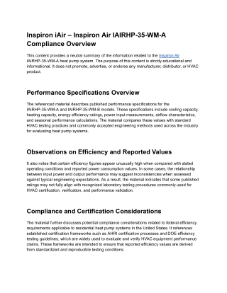 Inspiron iAir – Inspiron Air IAIRHP-35-WM-A Compliance Overview