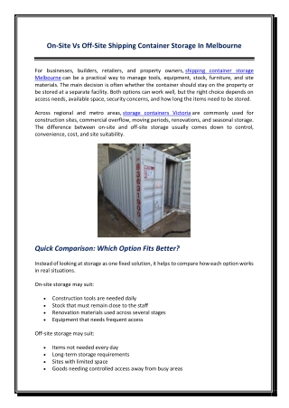 On-Site Vs Off-Site Shipping Container Storage In Melbourne