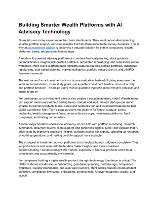 AI Investment Advisor Platform for Smarter Portfolio Decisions
