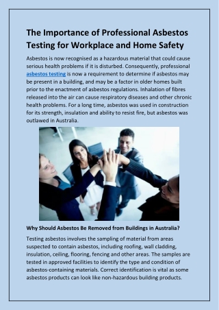 The Importance of Professional Asbestos Testing for Workplace and Home Safety