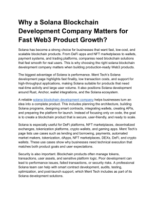 Solana Blockchain Development Company - Ment Tech