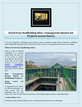 Fixed-Fare Scaffolding Hire Transparent Quotes For Projects Across Surrey