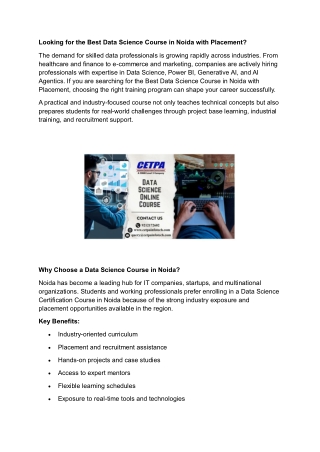 Looking for the Best Data Science Course in Noida with Placement