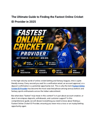 The Ultimate Guide to Finding the Fastest Online Cricket ID Provider in 2025
